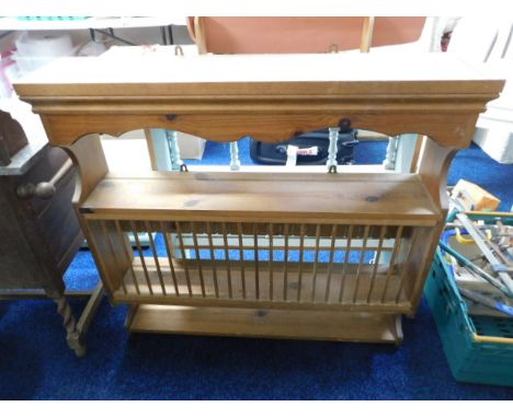 A wall mounted pine kitchen plate stand &amp; shelf 36in wide x 35in high x 7.5in deep
