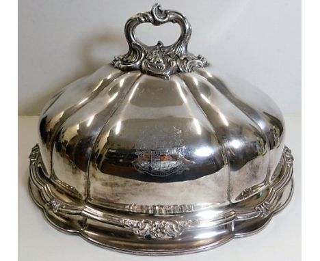 A large Victorian silver plate cloche, 20in wide x 13in high, light wear to plate in places