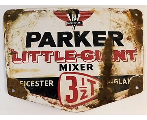 A vintage Parker Little-Giant Mixer Leicester England steel &amp; enamel sign 11.5in wide x 8in highest