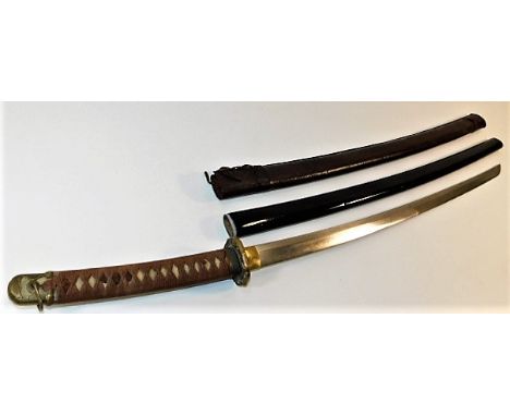 A Japanese WW2 samurai sword with scabbard &amp; leather sleeve, sword length 36.5in