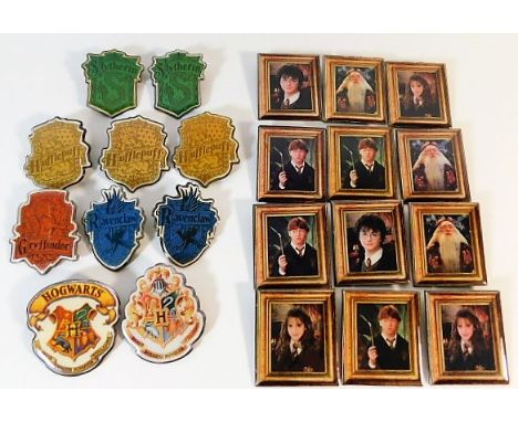 Twenty two Harry Pottery related enamel style pin brooches &amp; similar