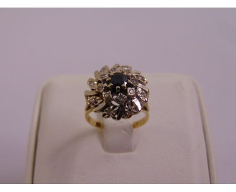 9ct yellow and white gold sapphire and diamond cocktail ring, approx total weight 3.0g