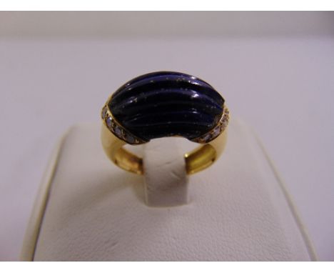 18ct yellow gold, lapis lazuli and diamond dress ring, approx total weight 5.3g