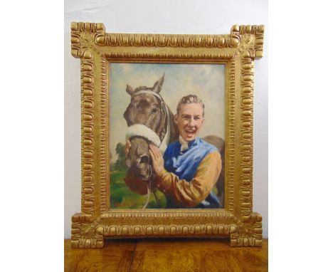 John Berwick framed oil on canvas portrait of Lester Piggot beside the racehorse Orsini, 50 x 40cm ARR applies