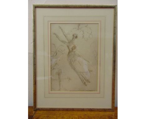 A framed and glazed Dali style lithograph of a dancing lady, 33.5 x 23cm