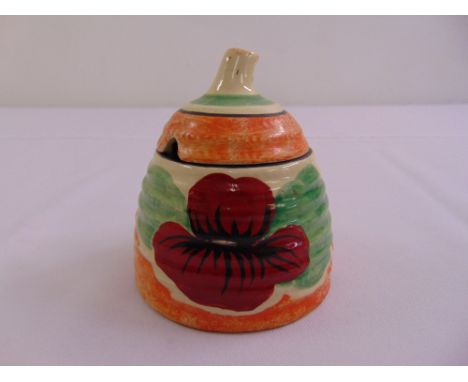 Clarice Cliff Bizarre honey pot with pull off cover