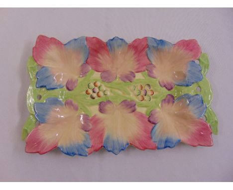 Clarice Cliff shaped rectangular floral cake plate, marks to verso