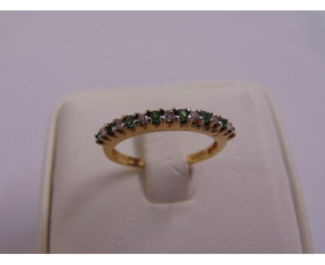 9ct yellow gold emerald and diamond half eternity ring, approx total weight 1.9g