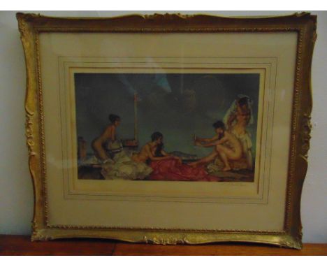 Russell Flint framed and glazed lithograph with blind stamp titled The Silver Mirror, signed bottom right, 27 x 45cm