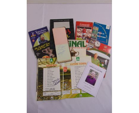 A quantity of football and sporting memorabilia to include a program for Arsenal v Luton Town 1988 signed by Alan Smith, othe