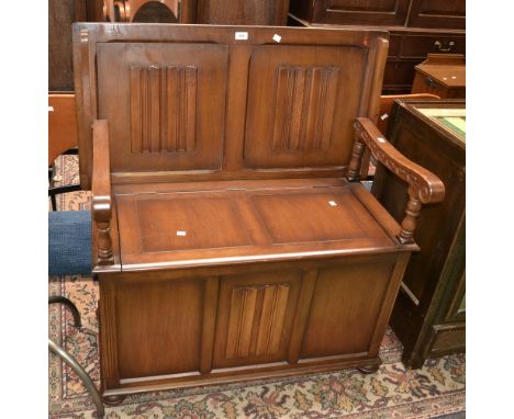 A monks bench, linen fold panelling, Priory style 