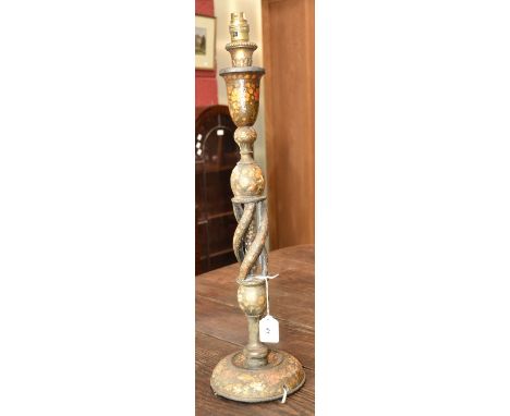 A floral decorated Kashmir twisted column lamp