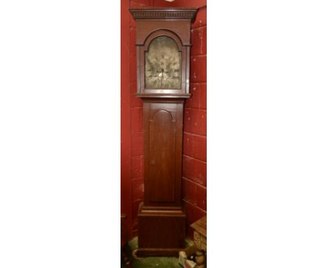 A longcase clock, the 30 cm arched square silvered dial signed Rd Behanna, Penryn, with a subsidiary seconds dial and calenda