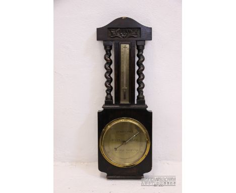A stained oak barometer, 20th century, impressed mark to back and numbered 2411