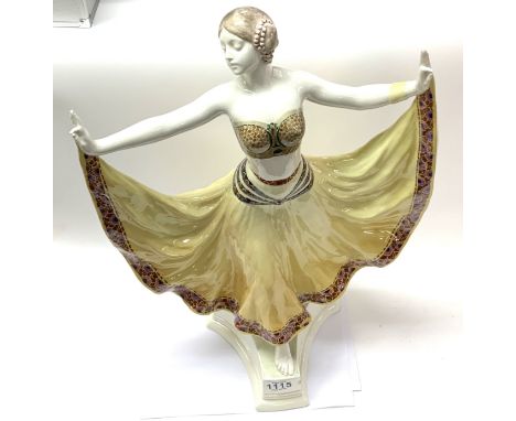 Albert Dominique Rose 'Figure of a dancer', model no.4141, circa 1915 Glazed polychrome earthenware. 54.5cm high Manufactured