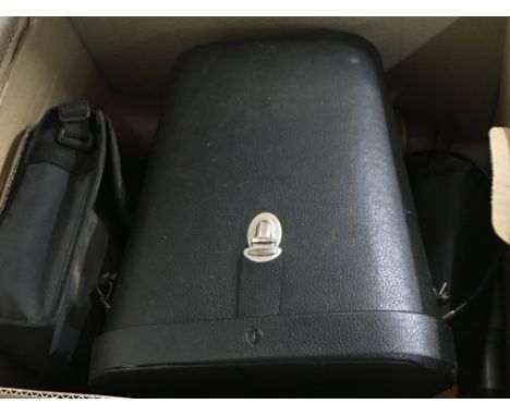 A collection of vintage binoculars including Pathescope De Luxe 30x70 cased binoculars, bone binoculars, T.J Williams monocul