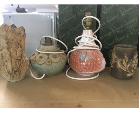 A collection of four Bernard Rooke pottery item comprising two lamps and two vases .