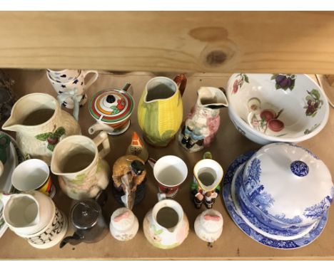 A collection of Portmeirion ceramic bowls, a Spode dish with cover, Emma Bridgewater mugs, a Royal Doulton figure and other c
