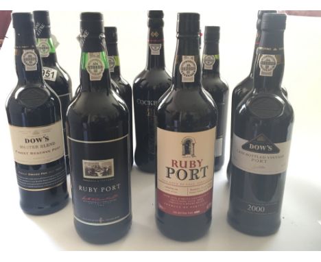 A collection of eleven bottles of Vintage and other Ports Dow’s Ruby Port mostly 1l bottles (11)- NO RESERVE