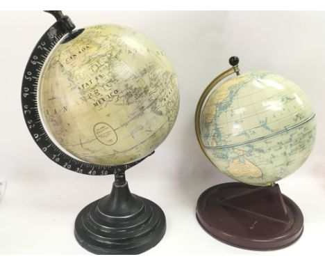 Mid 20th century Chad Valley Globe of the world and a French globe. 36 & 28cm tall postage category C