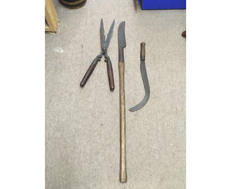 Garden tools including a pair of unusual early shears