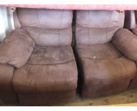 A modern brown suedette reclining two piece two seater sofa