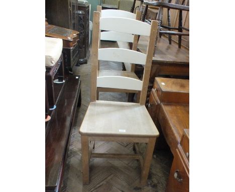 A set of six hard seat and part painted ladder back chairs