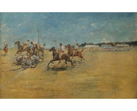 E*M*H* (BRITISH SCHOOL 19TH CENTURY) POLO IN INDIA Oil on canvas, signed with monogram 'E.M.H.' lower right, 30.5 x 46cm (12 