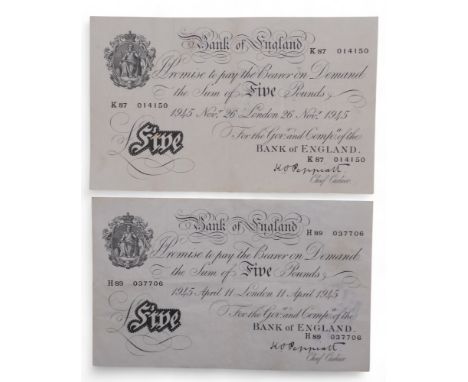 GEORGE VI&nbsp;(1936-1952) BANK OF ENGLAND £5 BANKNOTE 1945 George VI&nbsp;(1936-1952) Bank Of England £5 Banknote 1945 Obver