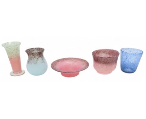 JOHN MONCRIEFF LTD, PERTH - MONART  Assorted pieces to include a pink, purple and aventurine dish, similar bowl, a mottled bl