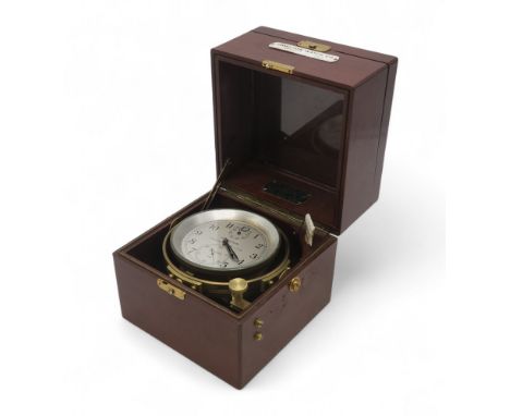 A MID-20th CENTURY MODEL 21 MARINE CHRONOMETER BY HAMILTON OF LANCASTER, PA. No. 8833, dated 1941, on gimbal mount, housed wi