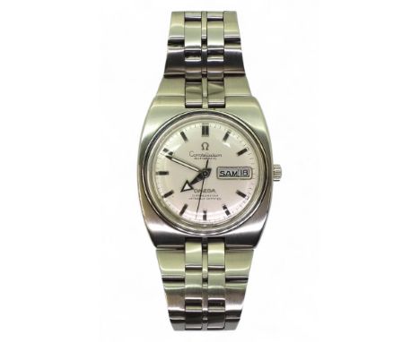 AN OMEGA CONSTELLATION AUTOMATIC Chronometer, the case in brushed stainless steel, with silvered dial, baton numerals and han