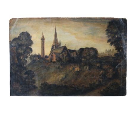 JOHN CLERK OF ELDIN (SCOTTISH 1728-1812) BRECHIN CHURCH WITH THE PICTISH TOWER Mixed media on paper, bears inscription upper 