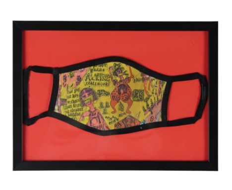 † GRAYSON PERRY (BRITISH B.1960) FACE MASK (2021) Mixed media, bearing inscription on backboard, 29 x 12cm (11.5 x 4.75") Con