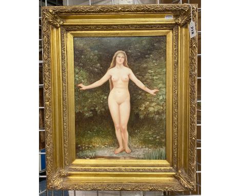 GILT FRAMED OIL ON PANEL ''NUDE STUDY'' OF EVE 39CMS X 29CMS TO FRAME 