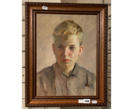 VALDIMIR EREMENKO (1922-1988) PORTRAIT OF BOY - OIL ON BOARD 40CM X 30CM