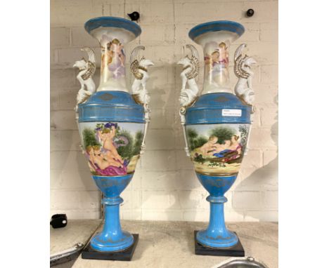 PAIR OF LARGE LIGHT BLUE PORCELAIN VASES 60CMS (H)