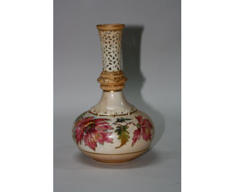 A LOCKE & CO WORCESTER VASE, of shaft and globe form, decorated with flowers on blush ivory ground, pierced neck No.345 to ba