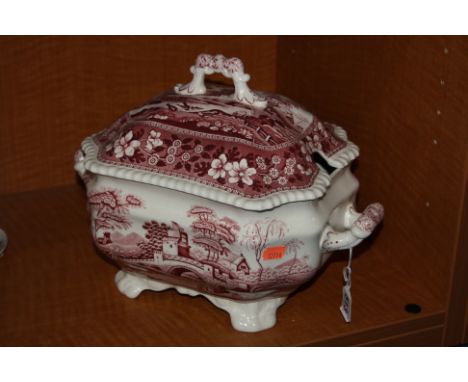 A SPODE 'PINK TOWER' SOUP TUREEN, (no ladle)