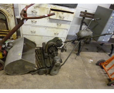 A VINTAGE ATCO VILLIERS PETROL CYLINDER LAWNMOWER, with grassbox