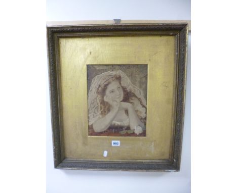 A GILT FRAMED MIXED MEDIA PORTRAIT STUDY, young pensive maiden, approximately 28cm x 23cm (tear to card)