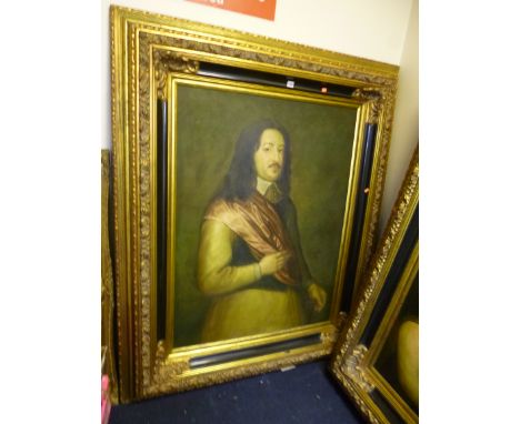 A LARGE MODERN DECORATIVE PORTRAIT PICTURE, of a distinguished gentleman in heavy gilt and ebonised frame, approximate maximu