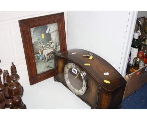 A MANTLE CLOCK, (key) and a print (2)