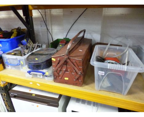 FOUR PLASTIC BOXES OF TEST EQUIPMENT, a tray, a toolbox and a metal box of engineering tools