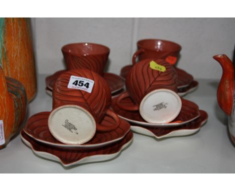 FOUR CARLTONWARE TRIOS, brown leaf design