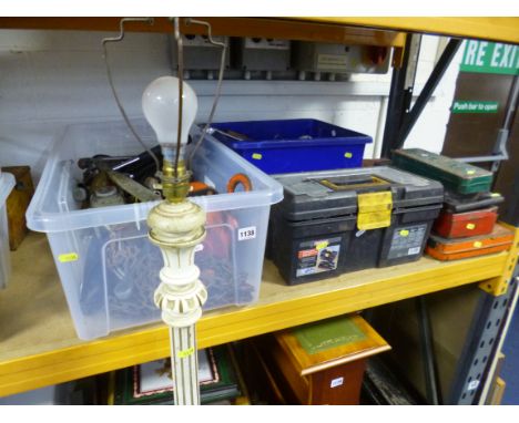 TWO PLASTIC BOXES OF TOOLS, a tool box and contents and four socket sets