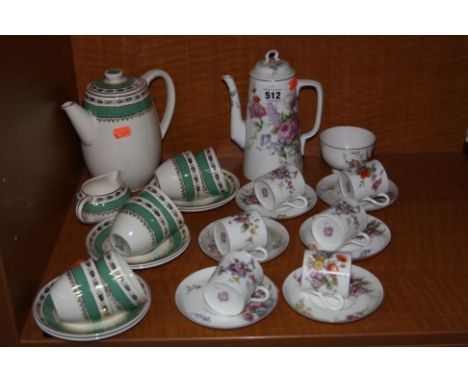 A ROYAL WORCESTER COFFEE SET, floral pattern, No.6794 (14), (missing milk and hairlines), together with Crown Ducal coffee se