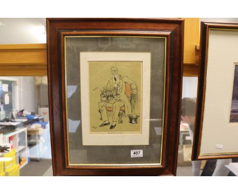 Cecil Aldin framed vintage print illustration of a terrier and a gentleman 