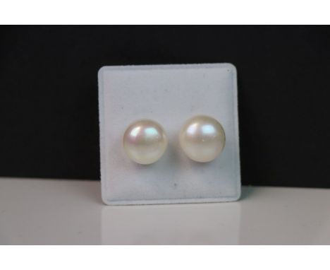 Pair of Large Cultured Pearl Stud Earrings on Silver Posts