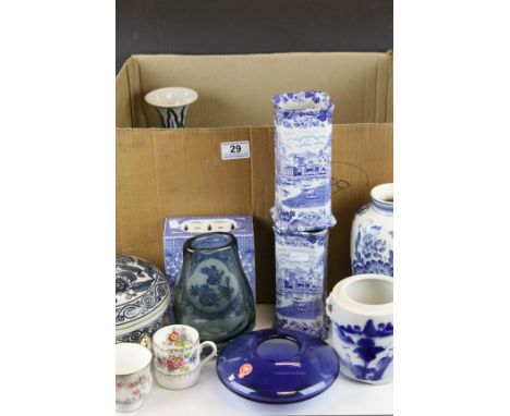 Mixed Lot of Ceramics and Glass including Boxed Holmegaard Blue Glass Bowl, Modern Chinese Blue and White Ceramics, Collectio